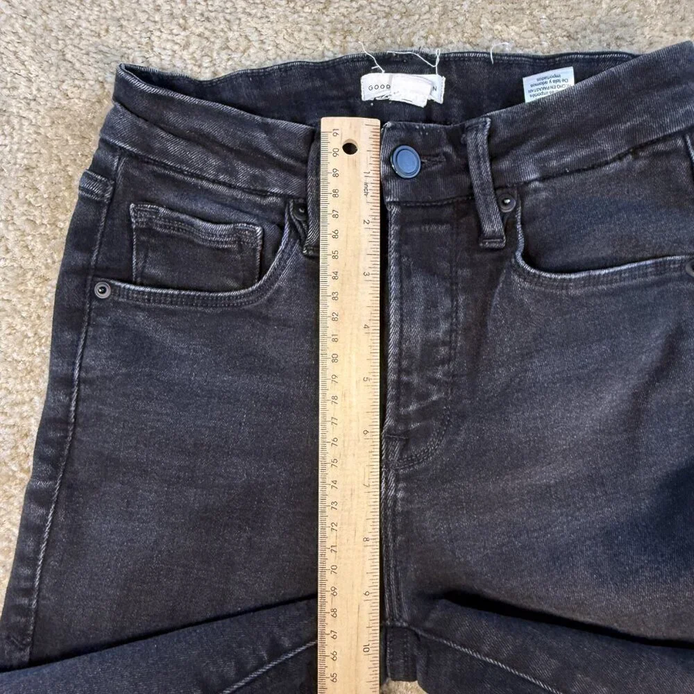 Good American Good Legs Skinny Crop Fray Hem Jeans Size 0 25 Denim Black F723